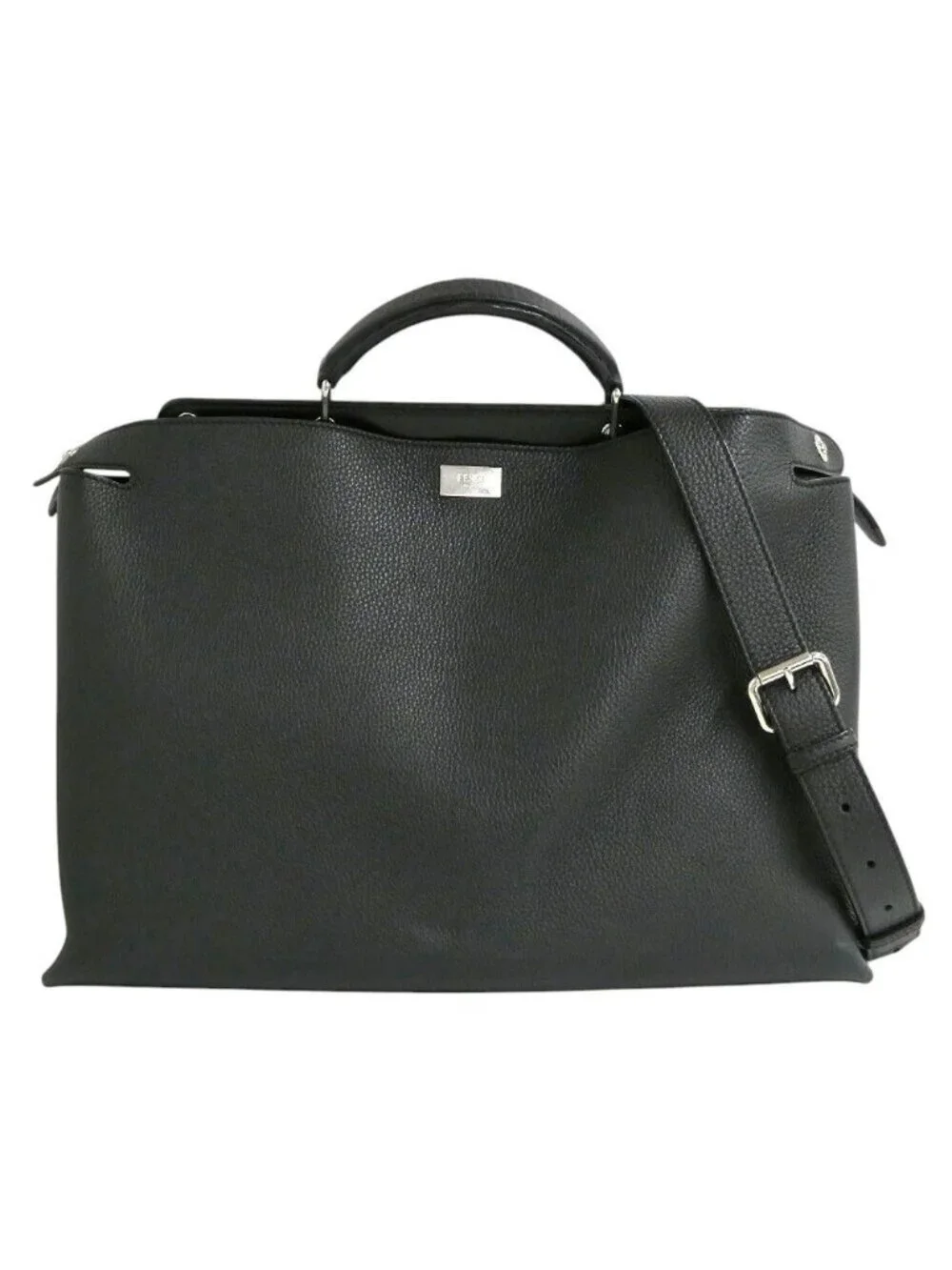Fendi Peekaboo Iconic Essential Selleria Black Silver 2-Way Handbag